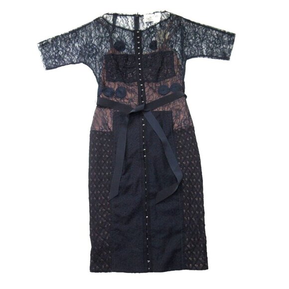NWT Byron Lars Beauty Mark Carissima Sheath in Navy Blue Sheath Dress 4 - Picture 1 of 5
